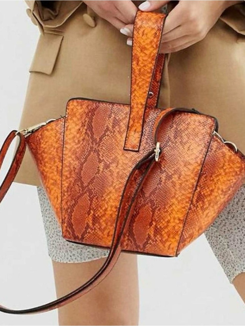 Missguided Orange Snake-Embossed Shoulder Bag